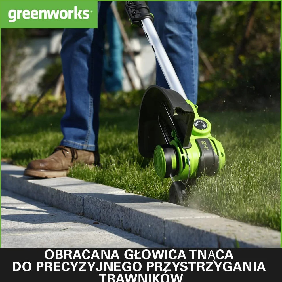Greenworks G24LT30K2 Akumulatorowa Podkaszarka do Małych i Średnich Ogrodów, Szerokość Cięcia 30 cm, Automatyczny Wysuw Żyłki Nylonowej 1,65 mm, Bateria 24V 2Ah i Ładowarka