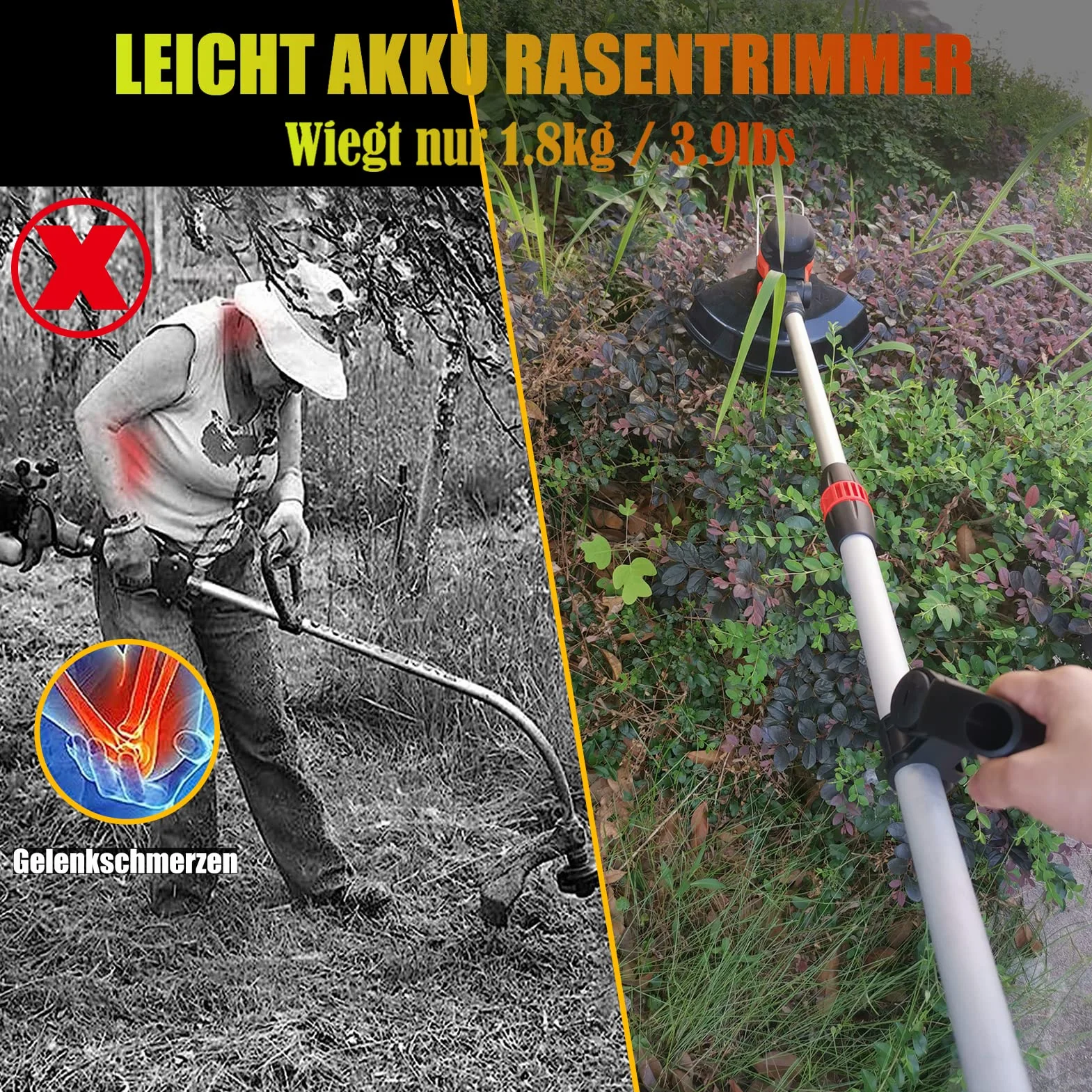 Podkaszarka do trawy z akumulatorem i szczotką do chwastów do akumulatorów Makita (2 x 4,0 Ah, bezszczotkowa, szerokość cięcia 30 cm) 160 cm, teleskopowa podkaszarka 4 w 1