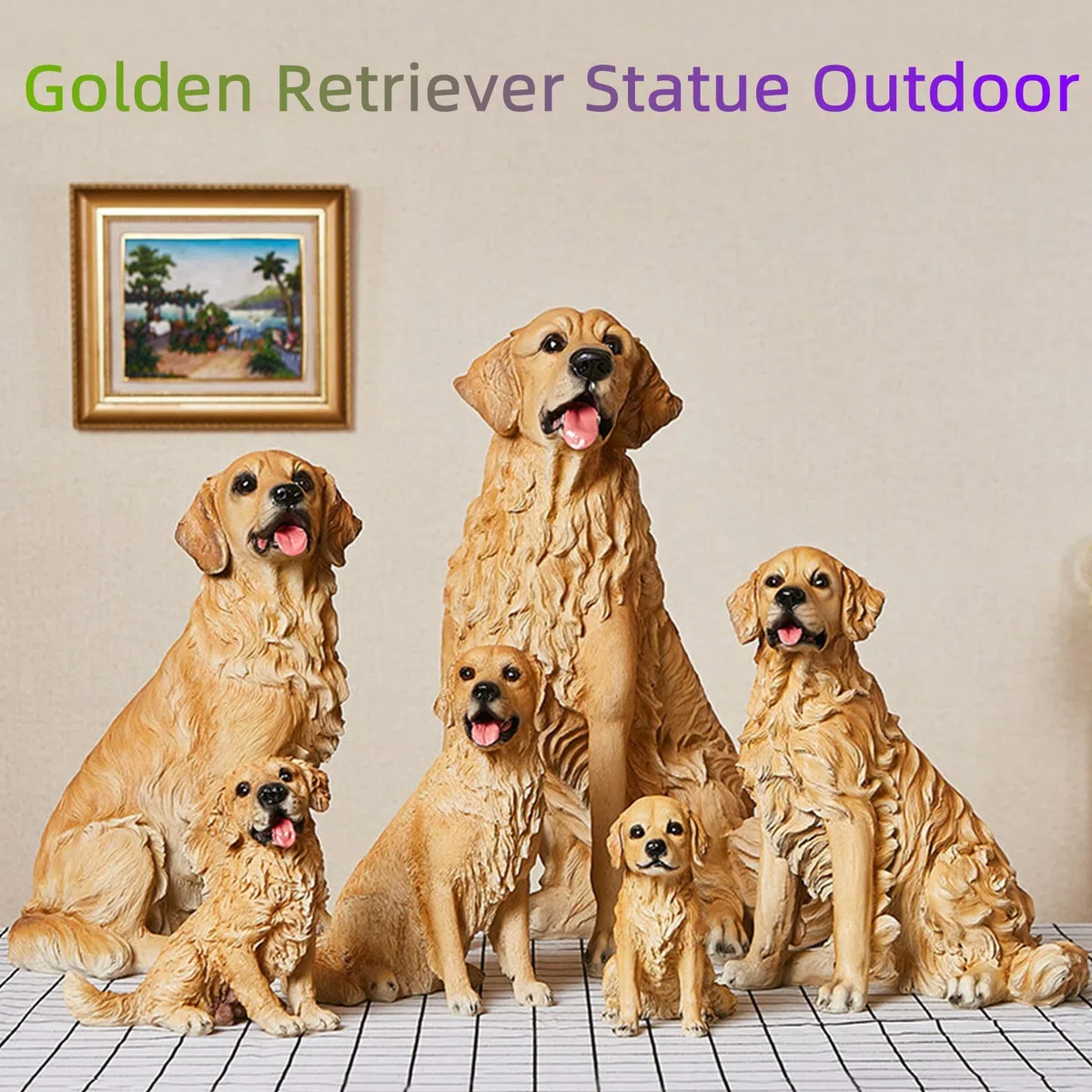 Figurka psa ozdoba ogrodowa - duża rzeźba Golden Retriever na patio, balkon, dekoracja trawnika