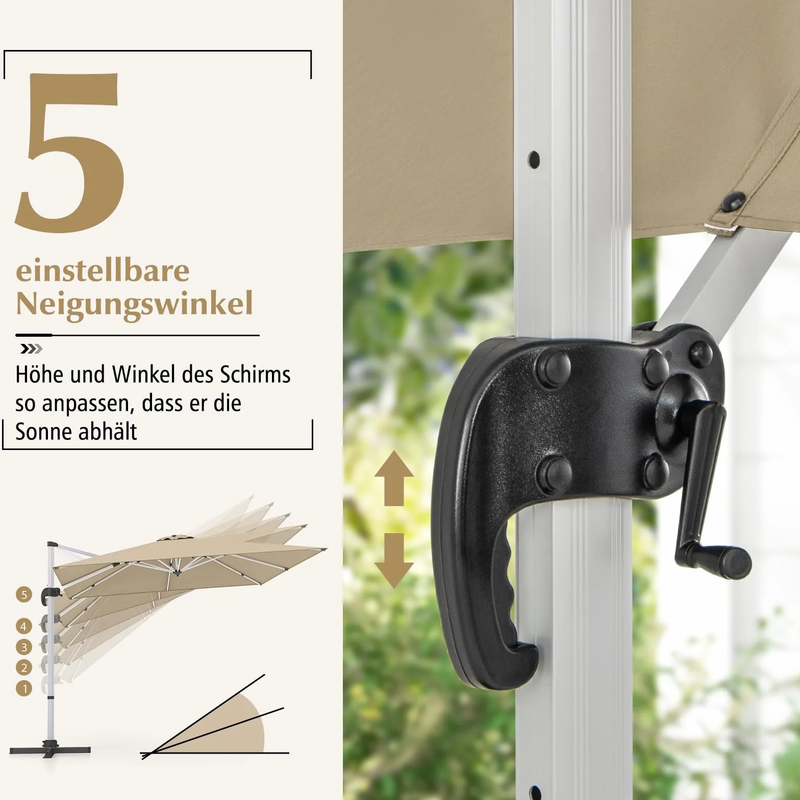 COSTWAY Parasol przeciwsłoneczny prostokątny 300 x 300 cm z korbą odchylany 360° beżowy