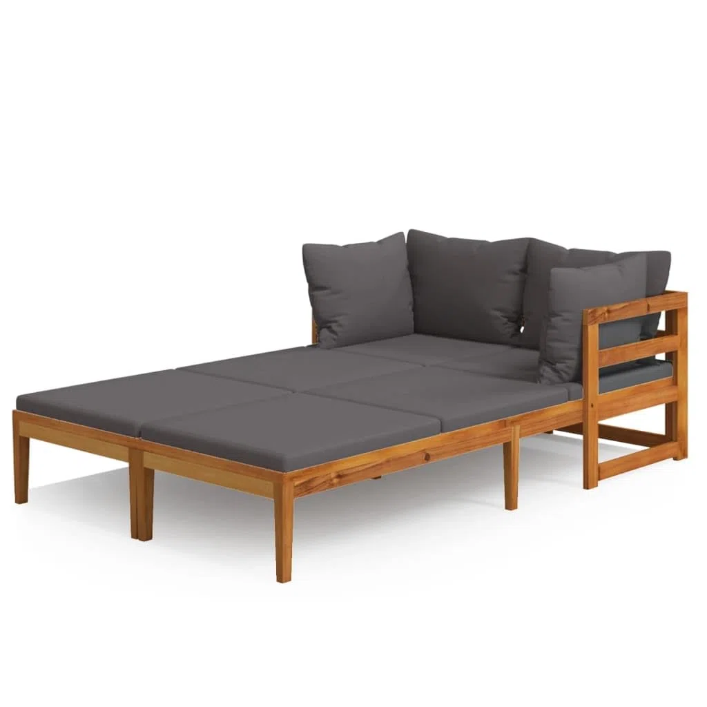 Leżaki z ciemnoszarą poduszką, zestaw 2 szt., lite drewno akacjowe, 202 x 66 x 60 cm, do ogrodu, na taras, balkon, meble wypoczynkowe, na zewnątrz, patio