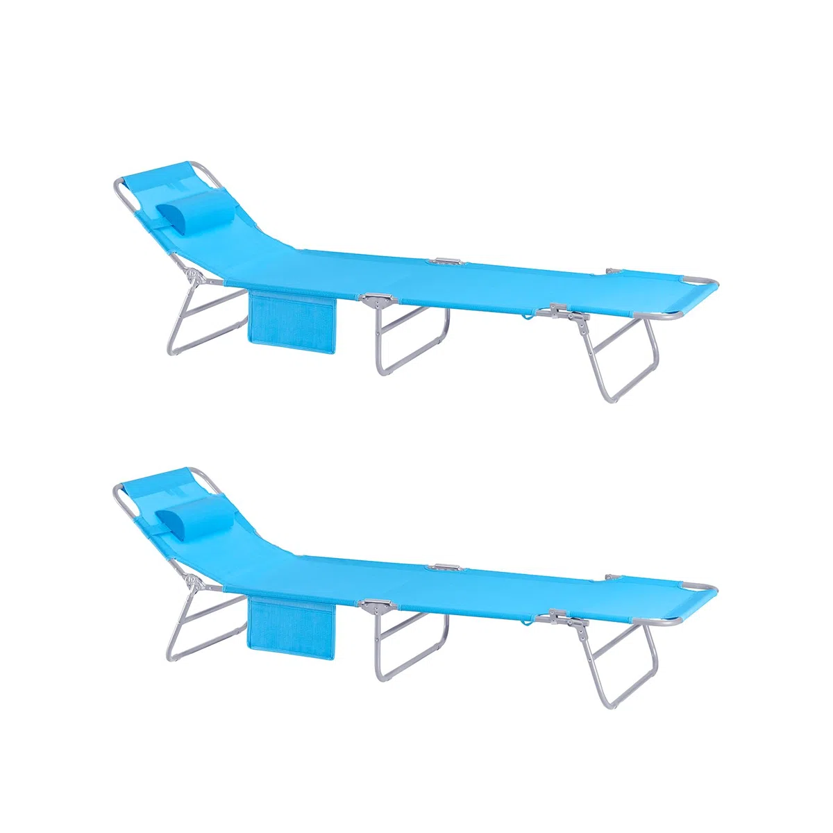 SoBuy OGS35-Bx2 Leżak Plażowy Leżak Plażowy Ogrodowy Składane z Poduszką i Boczną Torbą 2 szt. szer. x wys. x gł.: ok. 195 x 29 x 62 cm
