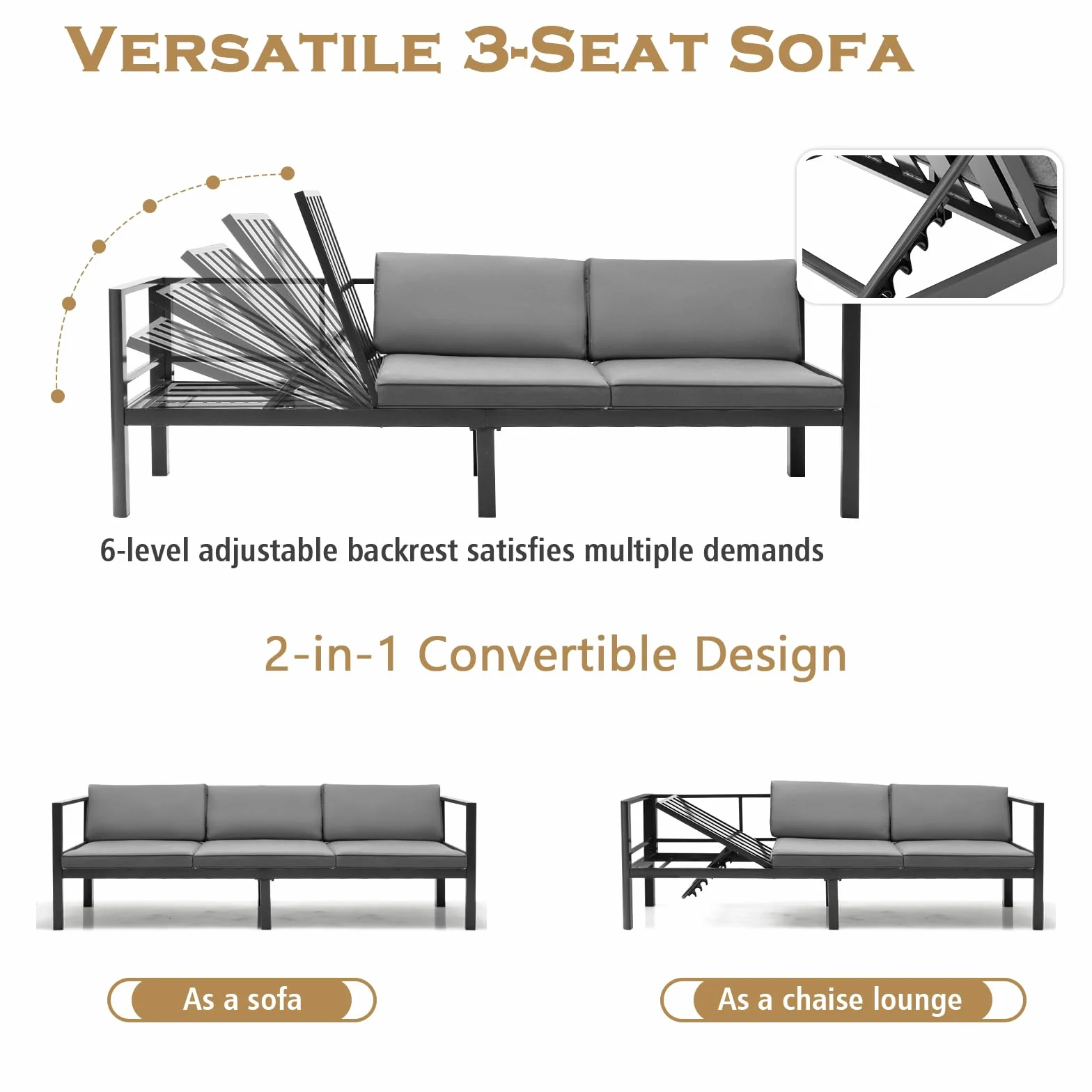 KOMFOTTEU Zestaw mebli ogrodowych dla 5-6 osób, sofa narożna L i stolik kawowy, aluminium