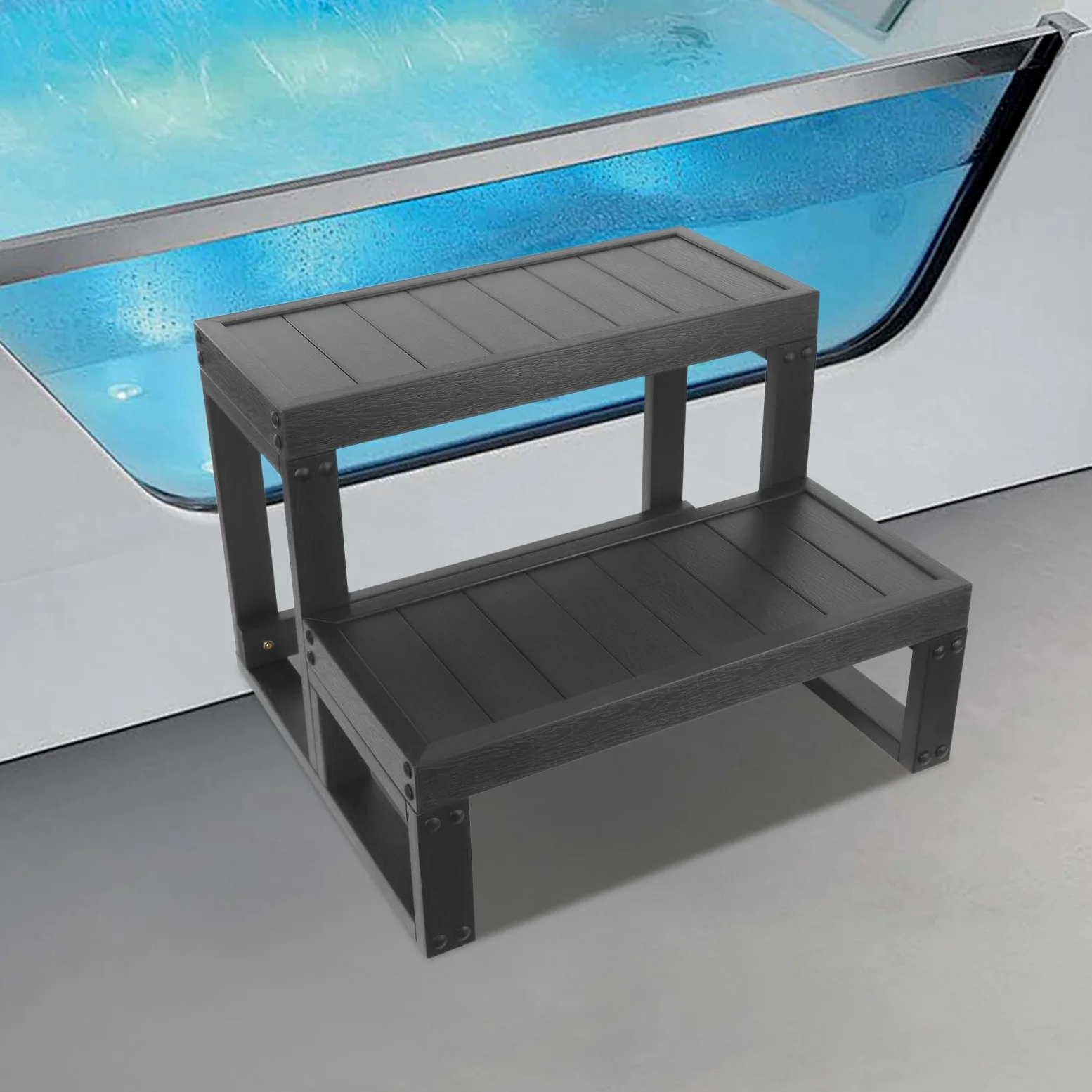 Czarne stopnie, schody z hydromasażem, 60 x 54 x 42,3 cm, do wanien z hydromasażem, domowych, spa, 60 x 54 x 42,3 cm