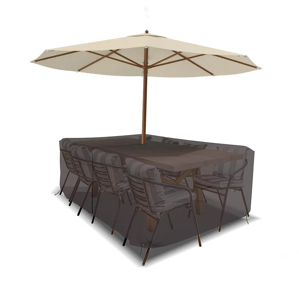 Covers & All Prostokątny stół i krzesło patio zestaw pokrowiec z otworem na parasol - wytrzymały 45 ml wodoodporny pokrowiec na meble z tyłu z kieszenią powietrzną i sznurkiem do wygodnego dopasowania (190 cm szer. x 115 cm gł. x 76 cm wys. , kawa)