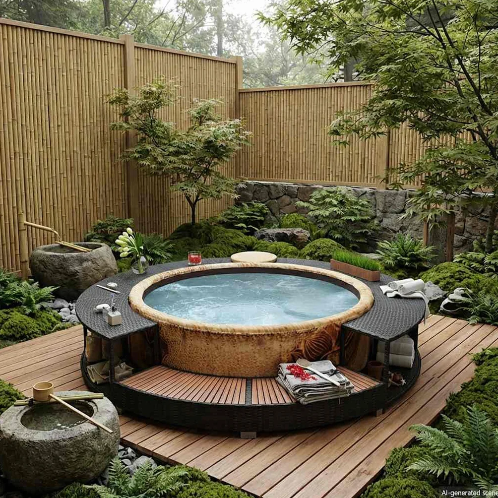 vidaXL Obudowa do basenu z hydromasażem/spa, czarny polirattan