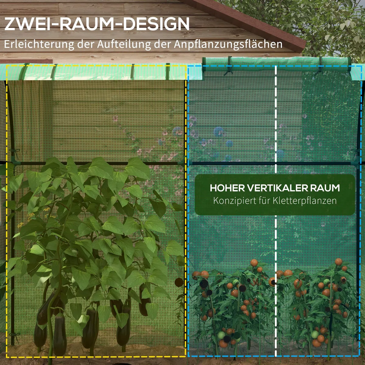 Outsunny Szklarnia foliowa, wiatroszczelna szklarnia z 2 drzwiami przesuwnymi, okienkiem bocznym, szklarnia na pomidory z ochroną przed promieniowaniem UV, PE, zielona, 185 x 94 x 150 cm
