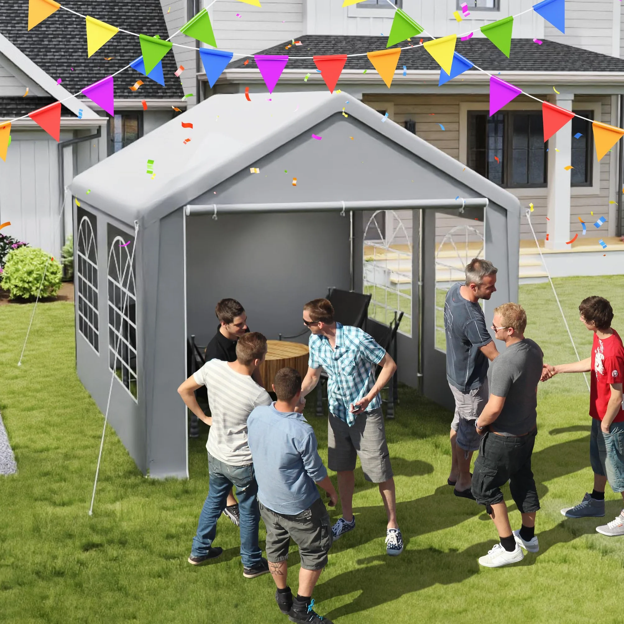 Aufun Namiot imprezowy 3 x 4 m, szary, wodoszczelny i odporny na promieniowanie UV, stabilny, z ocynkowanym stalowym stelażem, 4 zdejmowane ściany boczne z oknami, szybki montaż, pawilon do ogrodu, na