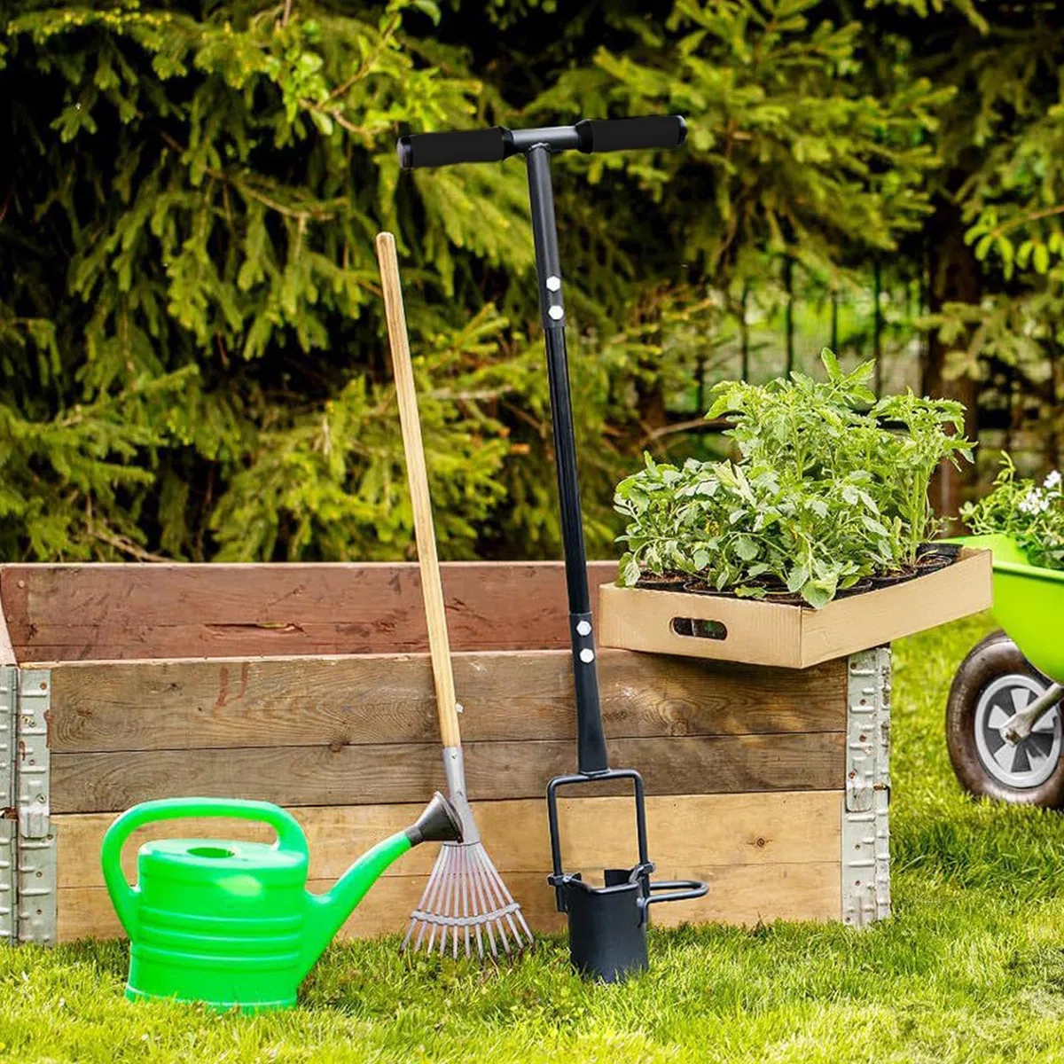 Sadzarka do cebulek Wytrzymałe narzędzie do przesadzania z ergonomicznym | Narzędzie ogrodowe do kopania dołków Do sadzenia ziemniaków, kwiatów, tulipanów i lilii, kopania gleby, prac w o