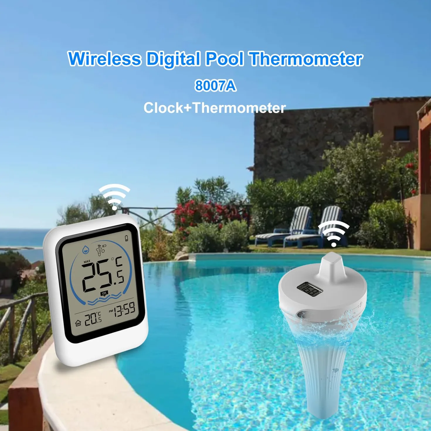 Termometr radiowy do basenu, wodoszczelność IP68, cyfrowy | Cyfrowy termometr basenowy z czujnikiem basenowym, wyświetlaczem LCD, do basenu, akwarium, wanny SPA