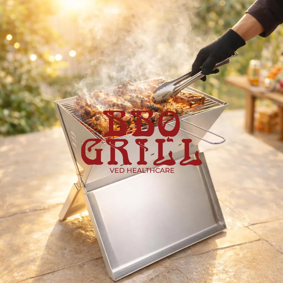 Ved Przenośny grill – składany grill w stylu notebooka dla 2 do 3 osób, wykonany ze stali nierdzewnej, na taras, patio, podwórko, kemping, wędrówki i wycieczki na plażę, 35 x 24 x 39 cm