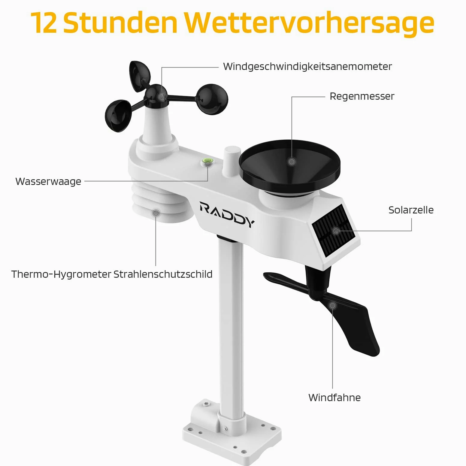 Raddy WF-100C Lite 13-IN-1 Bezprzewodowa stacja pogodowa do użytku wewnątrz i na zewnątrz, z temperaturą, ciśnieniem barometrycznym, wilgotnością, anemometrem, opadami, prognoza pogody, do domu,