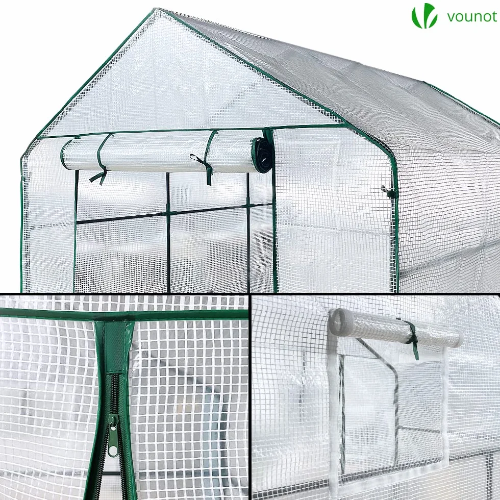 VOUNOT PE szklarnia ogrodowa z półkami 3 poziomami szklarnia ogrodowa do warzyw kwiaty wzmocniona plandeka 135g/m2 chroni rośliny o każdej porze roku 143x215x195cm
