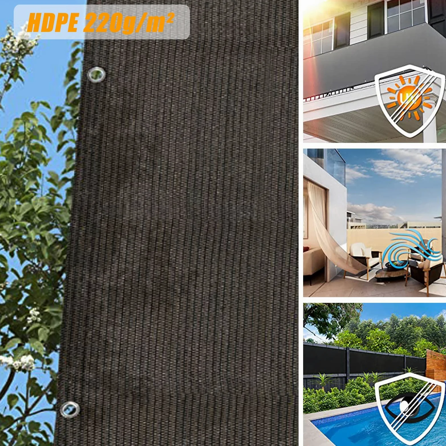 Osłona balkonowa, ochrona przed promieniowaniem UV, HDPE, 220 g/m², na werandę, patio, taras, ochrona przed wzrokiem, żółta, 105 x 700 cm