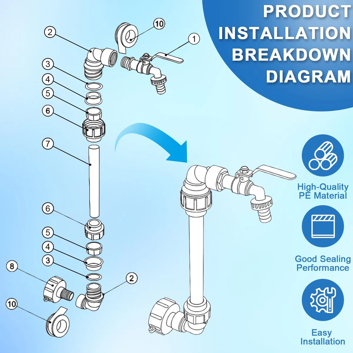 Wylewka do zbiornika IBC z kranem typu łabędzia szyja 3/4" adapter S60x6 z mosiężnym zaworem do 1000L zbiorników na deszczówkę beczek i kontenerów IBC akcesoria IBC