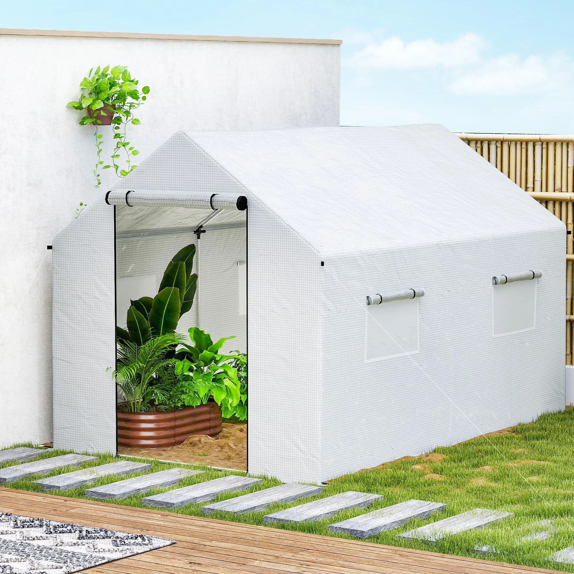 Outsunny Tunel ogrodowy szklarnia 2 x 3m 6m² stal ocynkowana PE biała