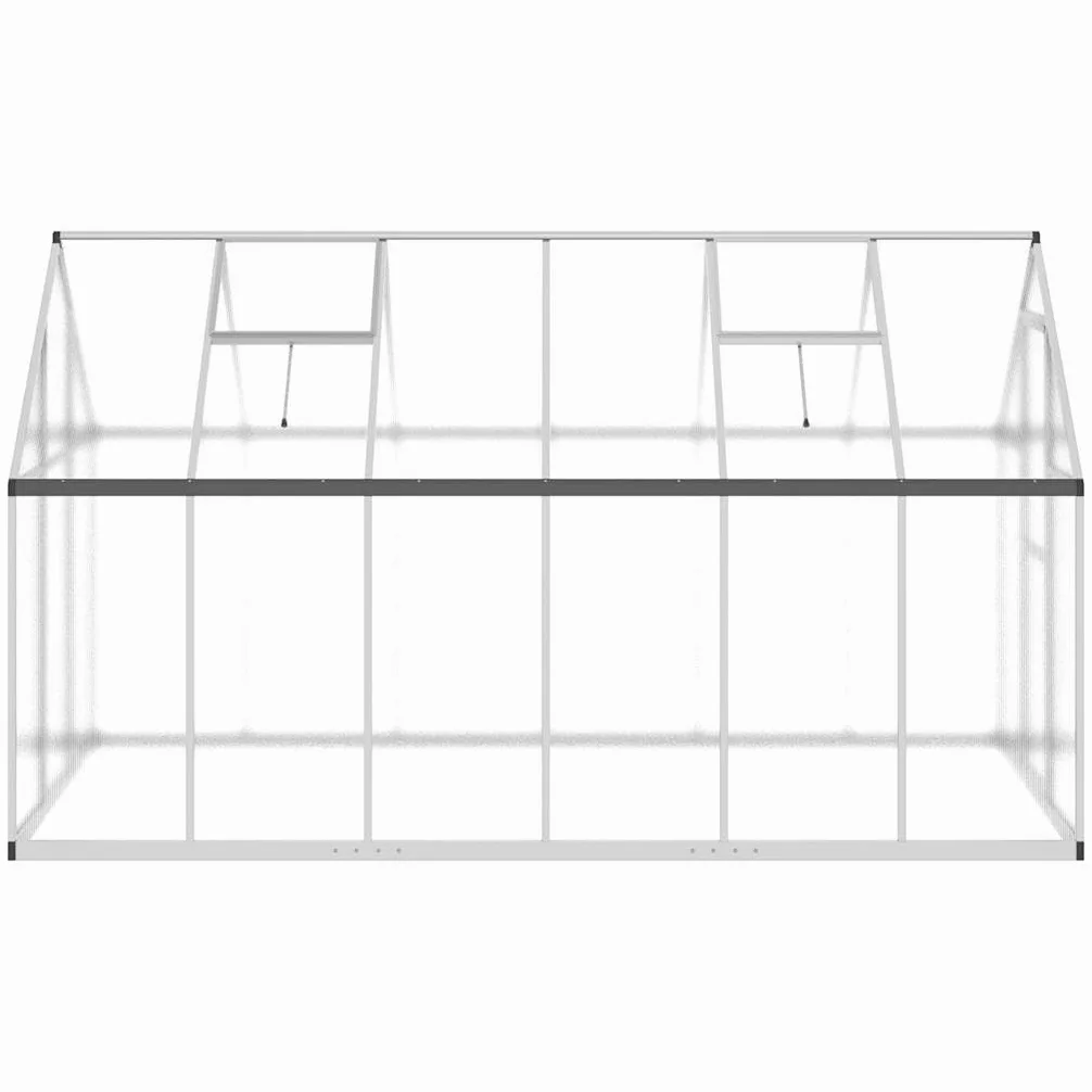 Aluminiowa szklarnia 334x169x195 cm srebrna | Odporna na warunki atmosferyczne rama, płyta poliwęglanowa, 5-kątne okno wentylacyjne, drzwi skrzydłowe