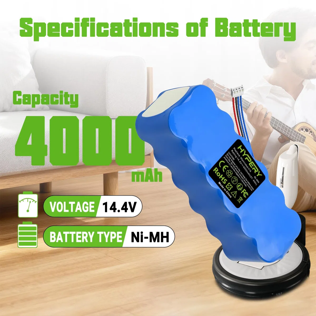 Akumulator zastępczy 14,4 V 4000 mAh Ni-MH o wyższym bezpieczeństwie i dłuższym czasie pracy – Mamirobot K3, K5, K7, KF5, KF7, 416, 461 odkurzacz