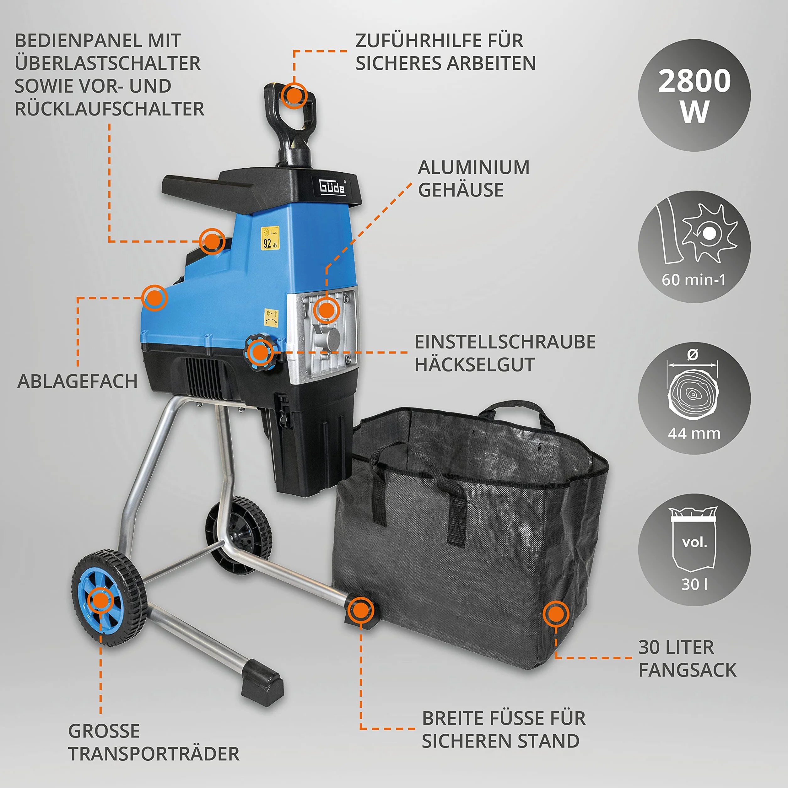 Güde GH 2801 SILENT sieczkarnia ogrodowa 2800 W 44 mm 30 l