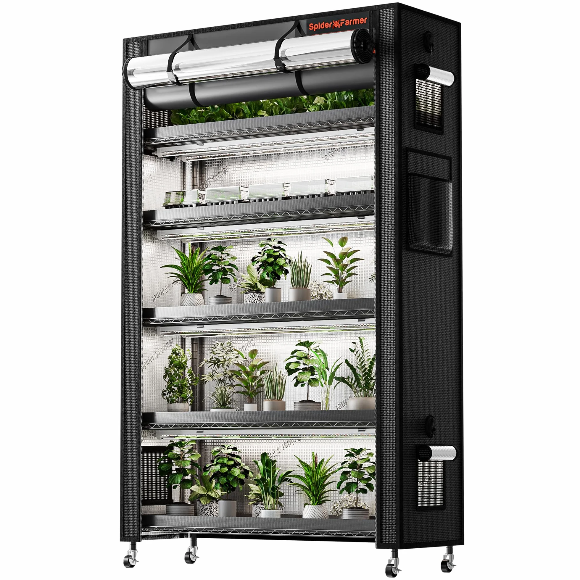 Spider Farmer 2025 Stojak na rośliny, 6 poziomów, regulowany, 10 sztuk 220 W, pełne spektrum, lampa LED do roślin i namiotu do uprawy, kompletny zestaw, szklarnia, regał do użytku wewnątrz i na