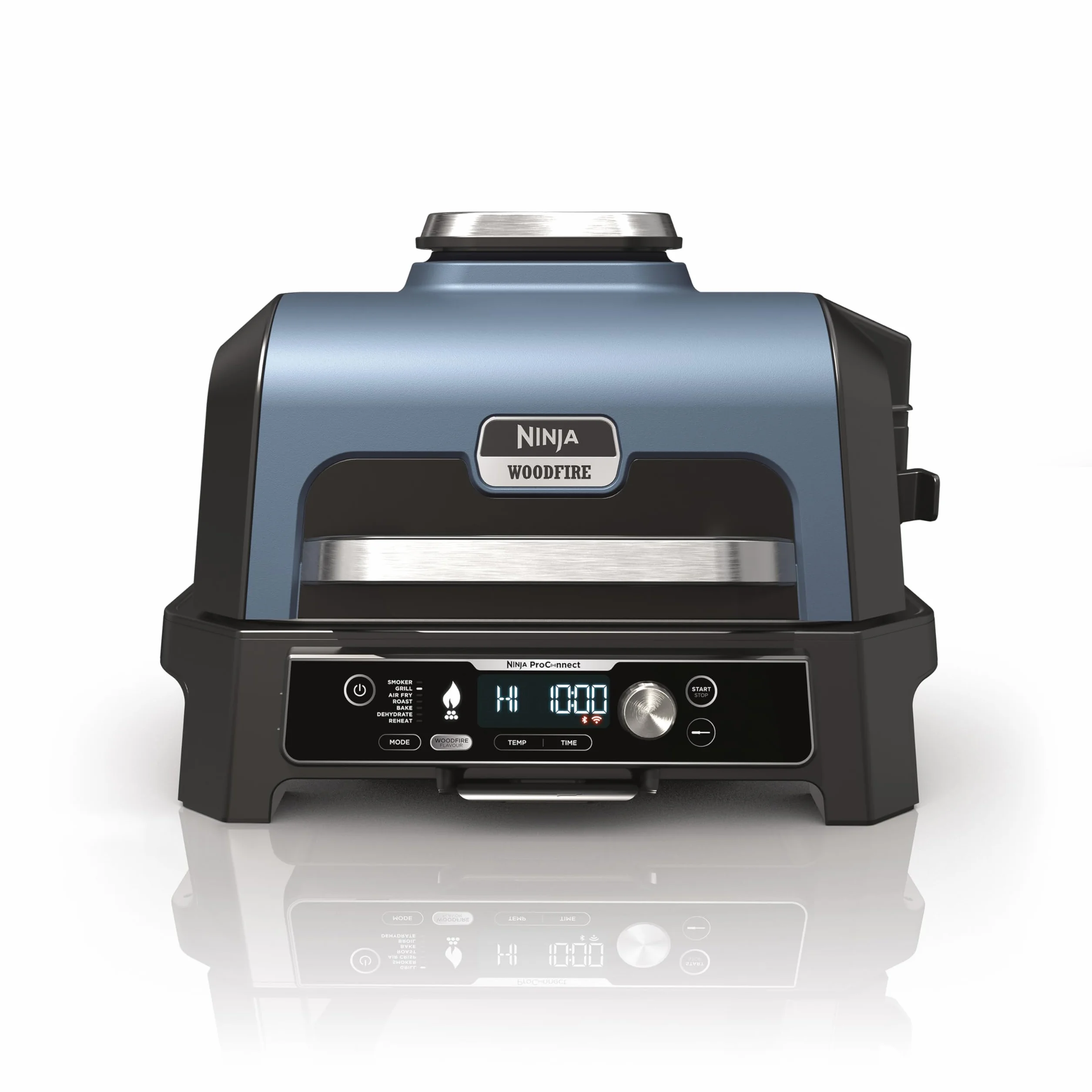 Ninja Woodfire Pro Connect XL Grill elektryczny, wędzarnia i frytkownica 7 w 1, sterowany za pomocą aplikacji, termometr cyfrowy z sondą, opalany pelletem drzewnym, wodoodporny, czarny, OG901EU
