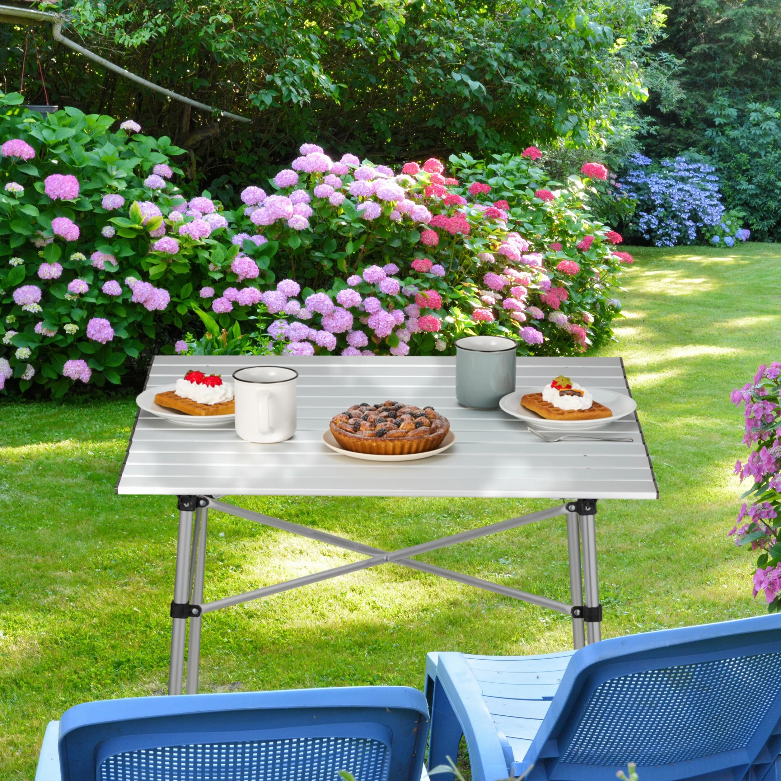 Relaxdays Składany stół kempingowy, wymiary: 70 x 70 x 70 x 70 cm, aluminium, składany stół wielofunkcyjny, srebrny