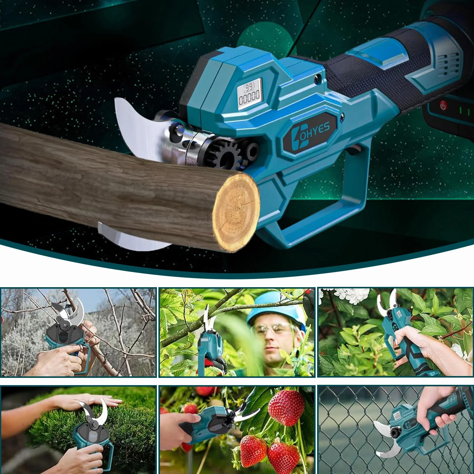 Akumulatorowe nożyce do gałęzi elektrycznych, bezprzewodowych, 65 mm do Makita 18 V, silnik bezszczotkowy, 4 prędkości, akumulatorowe nożyce do drzew z wyświetlaczem LCD, elektryczna piła