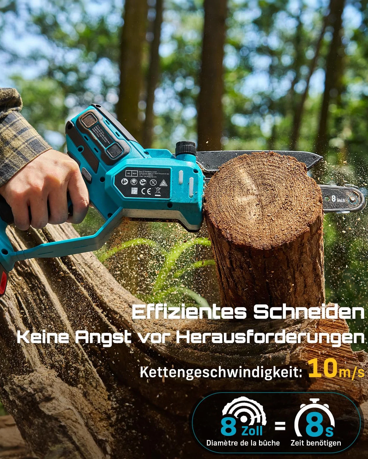 SEESII Mini piła łańcuchowa, 1000 W, bezszczotkowa piła łańcuchowa z 2 bateriami 4000 mAh, mała piła z automatycznym smarowaniem łańcucha i naprężeniem łańcucha bez użycia narzędzi, piła do gałęzi