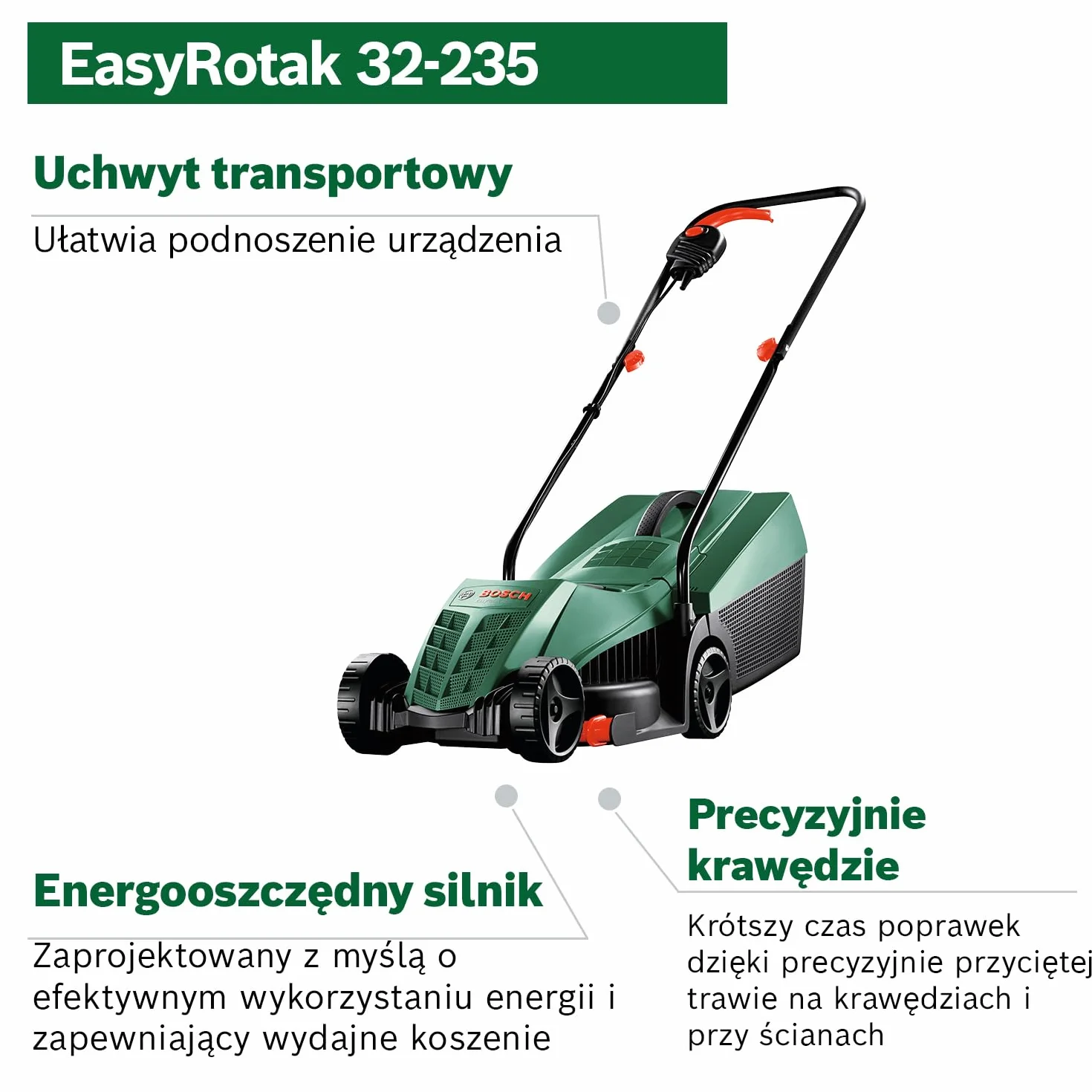 Bosch Kosiarka sieciowa EasyRotak 32-235 silnik 1 200 W, szerokość cięcia: 32 cm, zbiornik na trawę 31 l, do mniejszych ogrodów