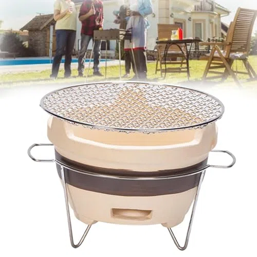 Przenośny grill na węgiel drzewny - japoński piec garncarski, wentylowany, okrągły grill gliniany, na zewnątrz, kemping, ogród, grill, piesze wycieczki, łatwy do przenoszenia