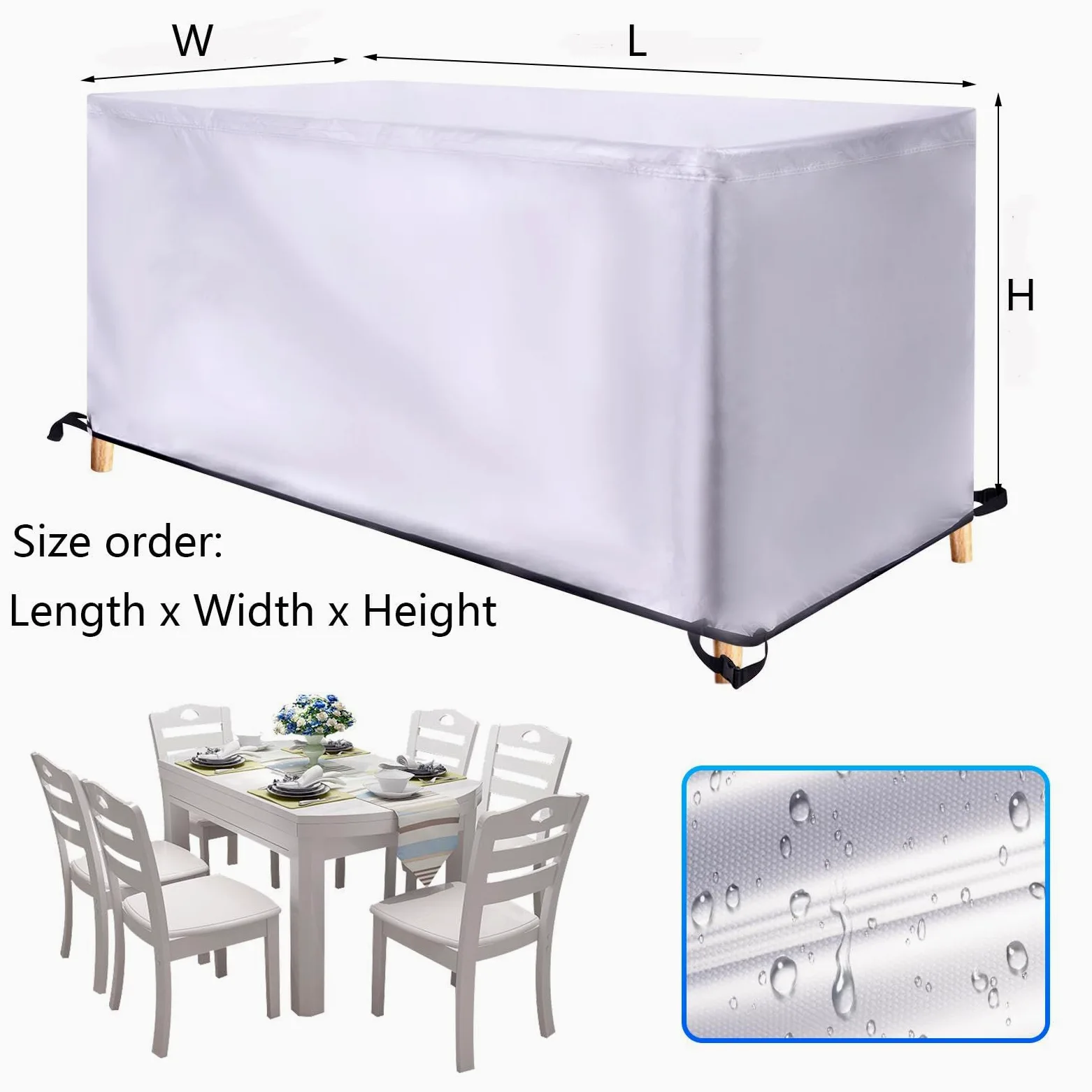 Pokrowiec na meble zewnętrzne Wodoodporny 150x80x80 cm (DxSxH) Wodoodporny pokrowiec na meble ogrodowe, pokrowiec na ogród, deszcz, śnieg, na zewnątrz, na sofę, stół, krzesło, wiatroszczelny