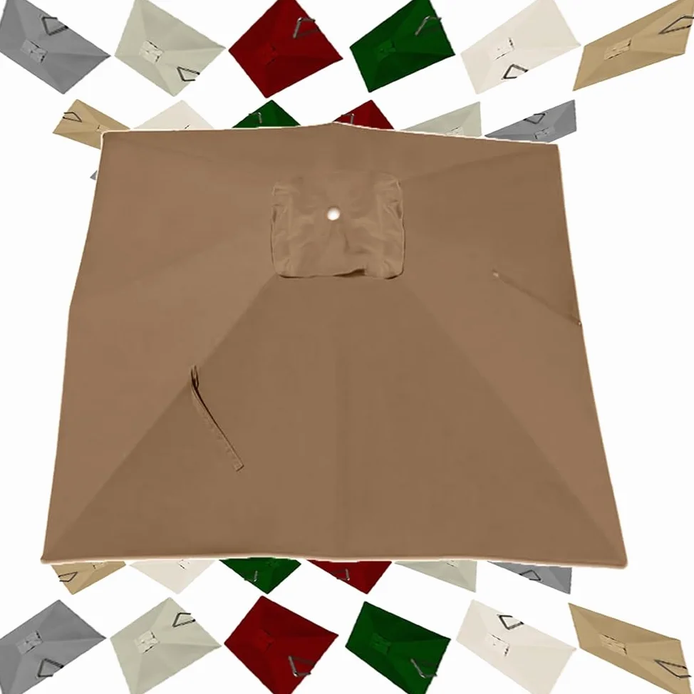 Zapasowy baldachim do prostokątnego parasola tarasowego o wymiarach 3 x 4 m - ochrona przed promieniowaniem UV, tkanina przeciwsłoneczna, 8 żeber, pokrowiec na parasol w kolorze khaki (3 x 3 m)