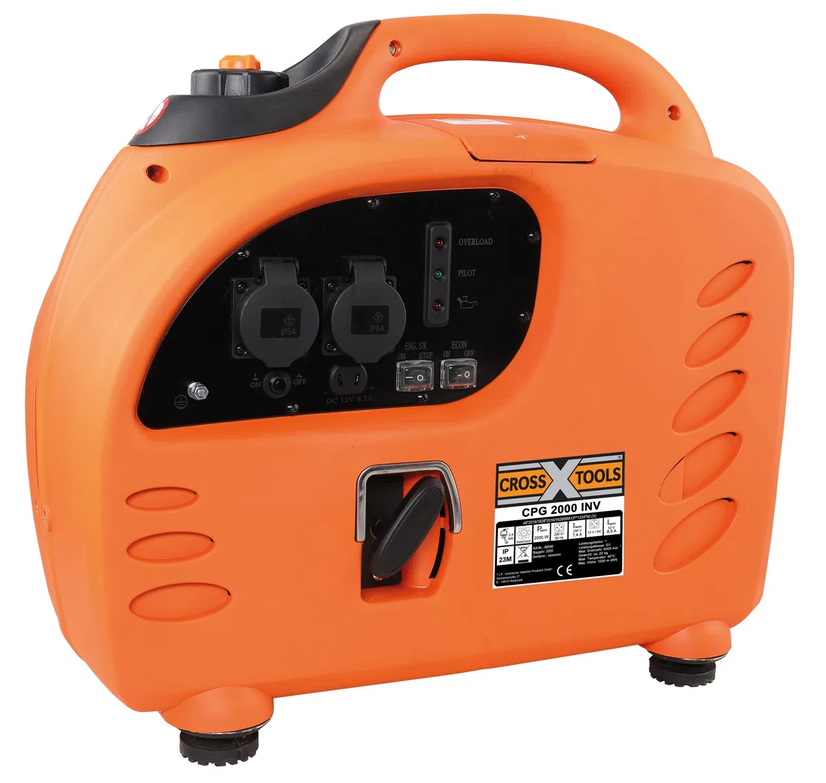 CROSS TOOLS Generator prądu inwertorowego na benzynę, agregat prądotwórczy (moc maks. 2200 W, 2 x 230 V; 1 x gniazdo 12 V, technologia INV umożliwia ładowanie laptopa, telefonu komórkowego itd.) CPG