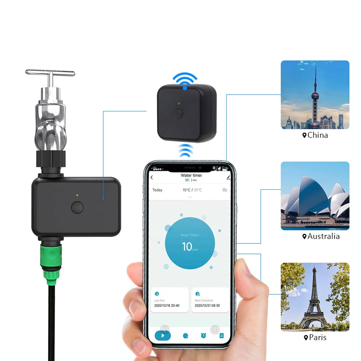 YWBL-WH System Nawadniania WiFi Inteligentny Automatyczny Zegar do Nawadniania Inteligentny Sterownik Zaworu do Systemu Zraszaczy Szklarni Ogrodowych Wykonany z Gumowej Pętli z