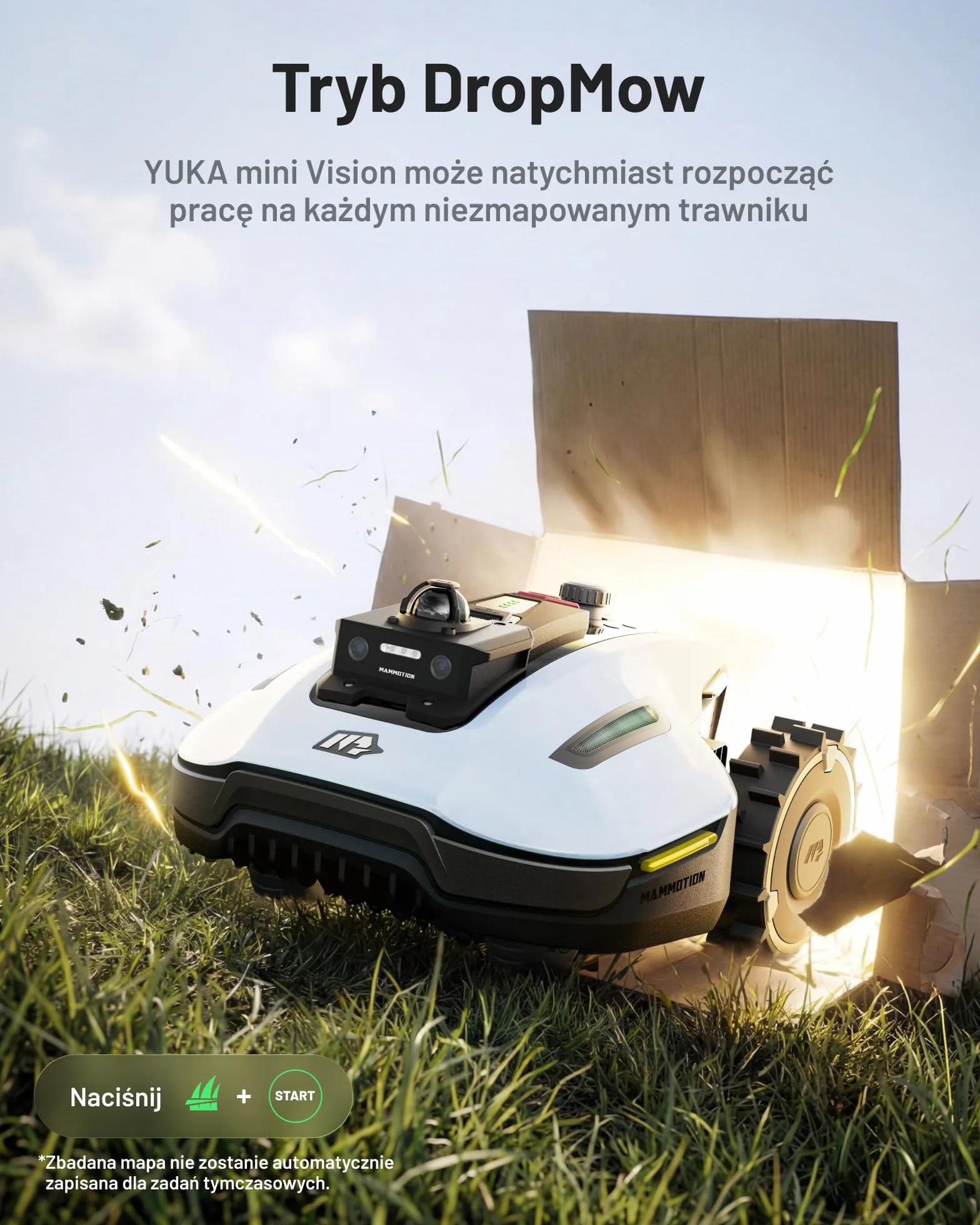 MAMMOTION YUKA mini 2 1000 Robot Koszący bez Kabla Ograniczającego, 1000 m², Nawigacja 360° LiDAR + Kamera AI, Wykrywanie 300 Przeszkód, DropMow