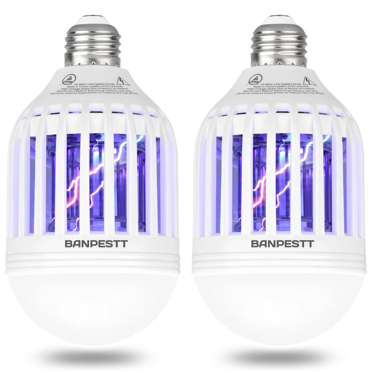 BANPESTT [2-Pack] Bug Zapper Żarówka 2-w-1 Komar Zapper Gnat Pułapka do wewnątrz i na zewnątrz - Elektryczny zabójca owadów i pułapki do zwalczania szkodników dla domu podwórko