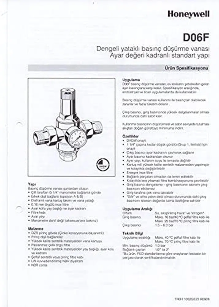 Honeywell D06F-1/4A-D06F-1 Zawór zmniejszający ciśnienie. 1/4a