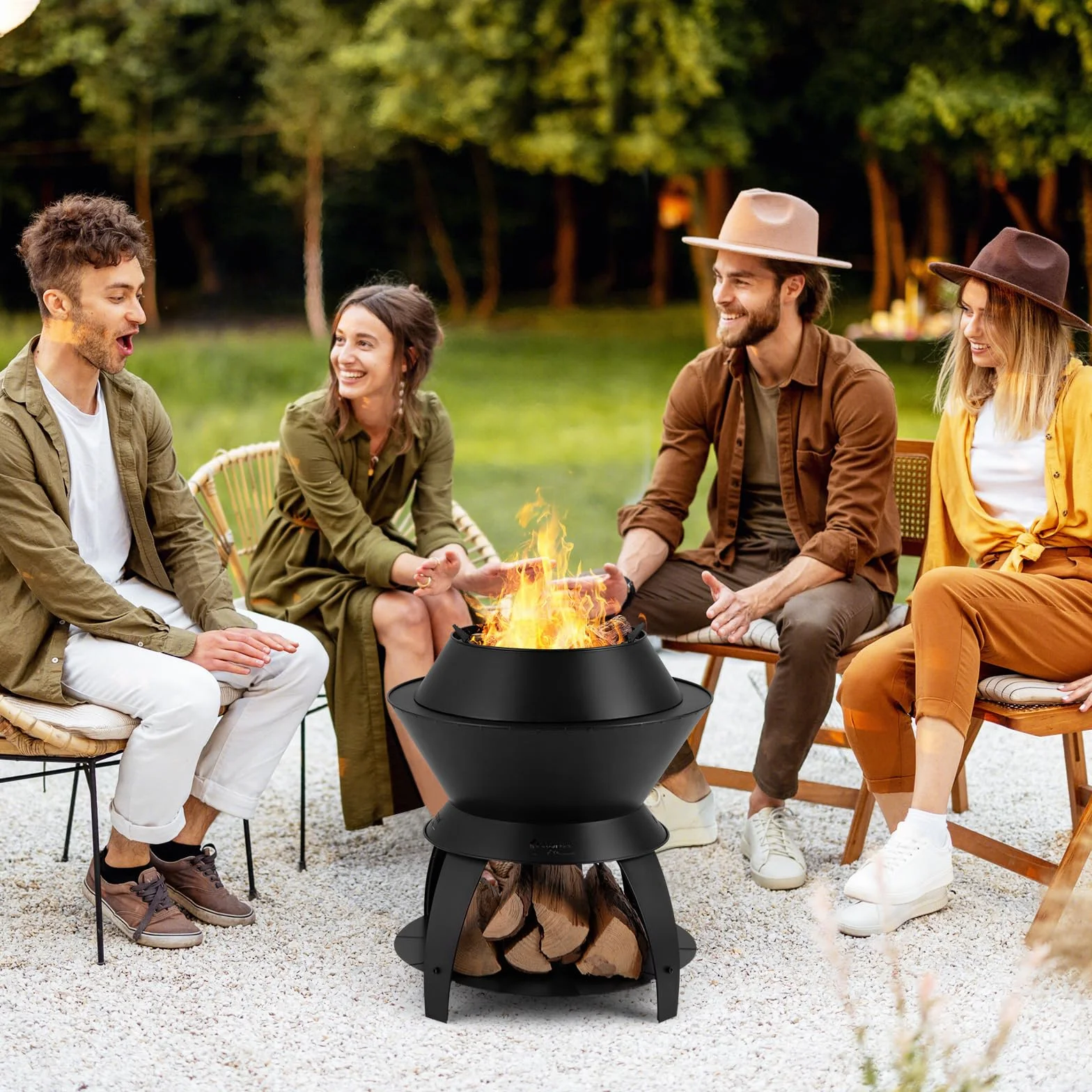 COSTWAY Palenisko z uchwytem na garnki i półkę, palenisko z bezdymnym spalaniem natlenionym, Fire Pit do kempingu, ogrodu i tarasu