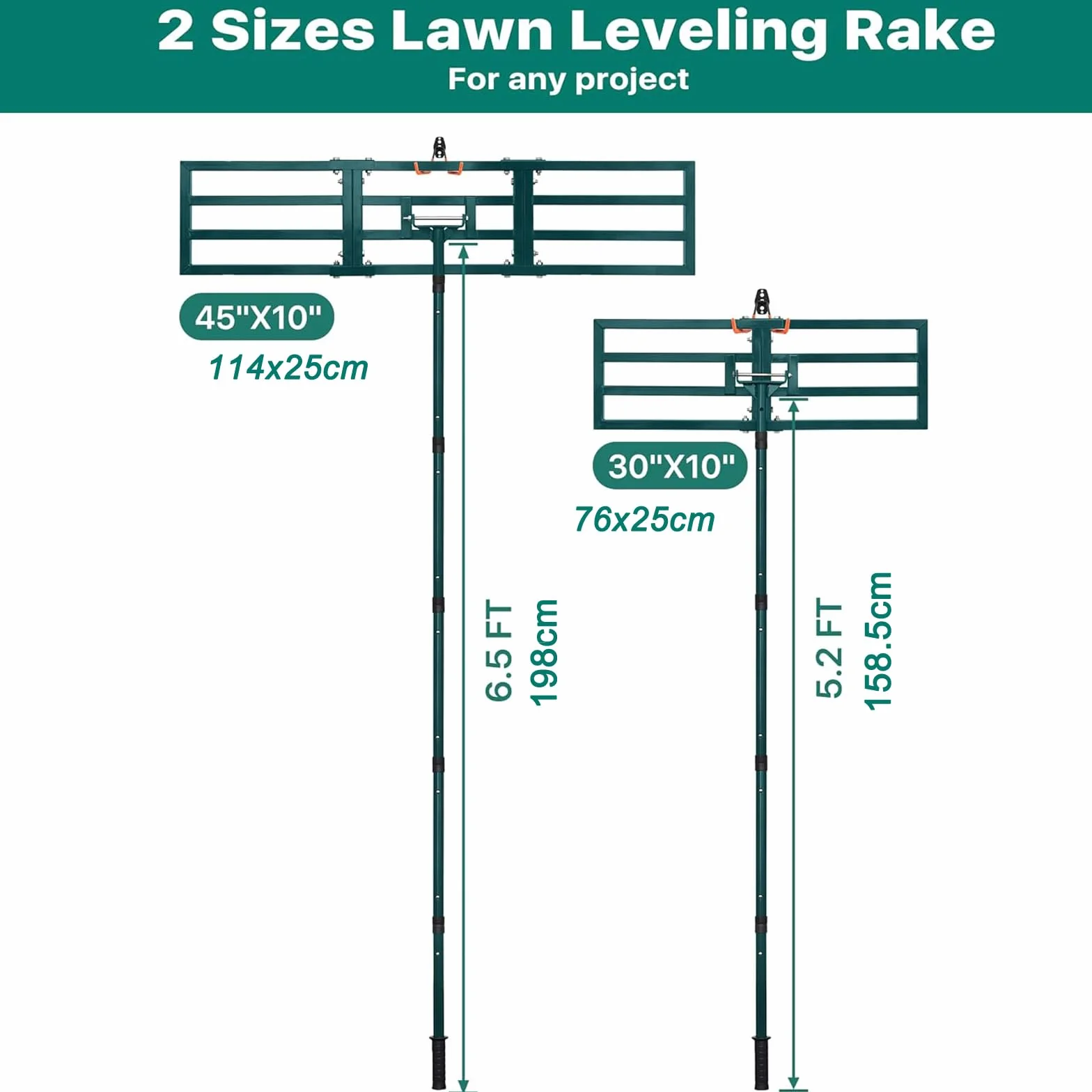 Zrównoważacz trawnika 76x25cm, JanTeelGO Zrównoważacz podwórkowy z haczykiem do montażu ściennego, Heavy-Duty Ground Leveler dla gleby, piasku, gleby, kompostu i nawozu