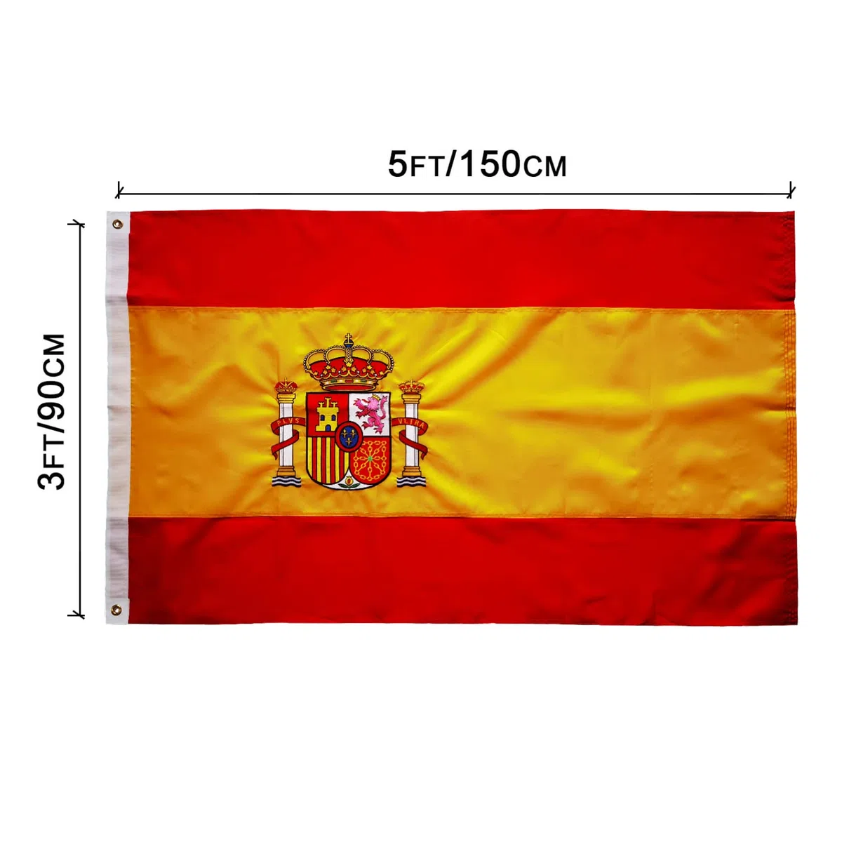 Bandera españa grande para Exterior 90x150cm ，Bordado de y rayas cosidas，Bandera de España balcón Reforzada y con 2 Ojales metálicos Spain flag Flaga hiszpańska