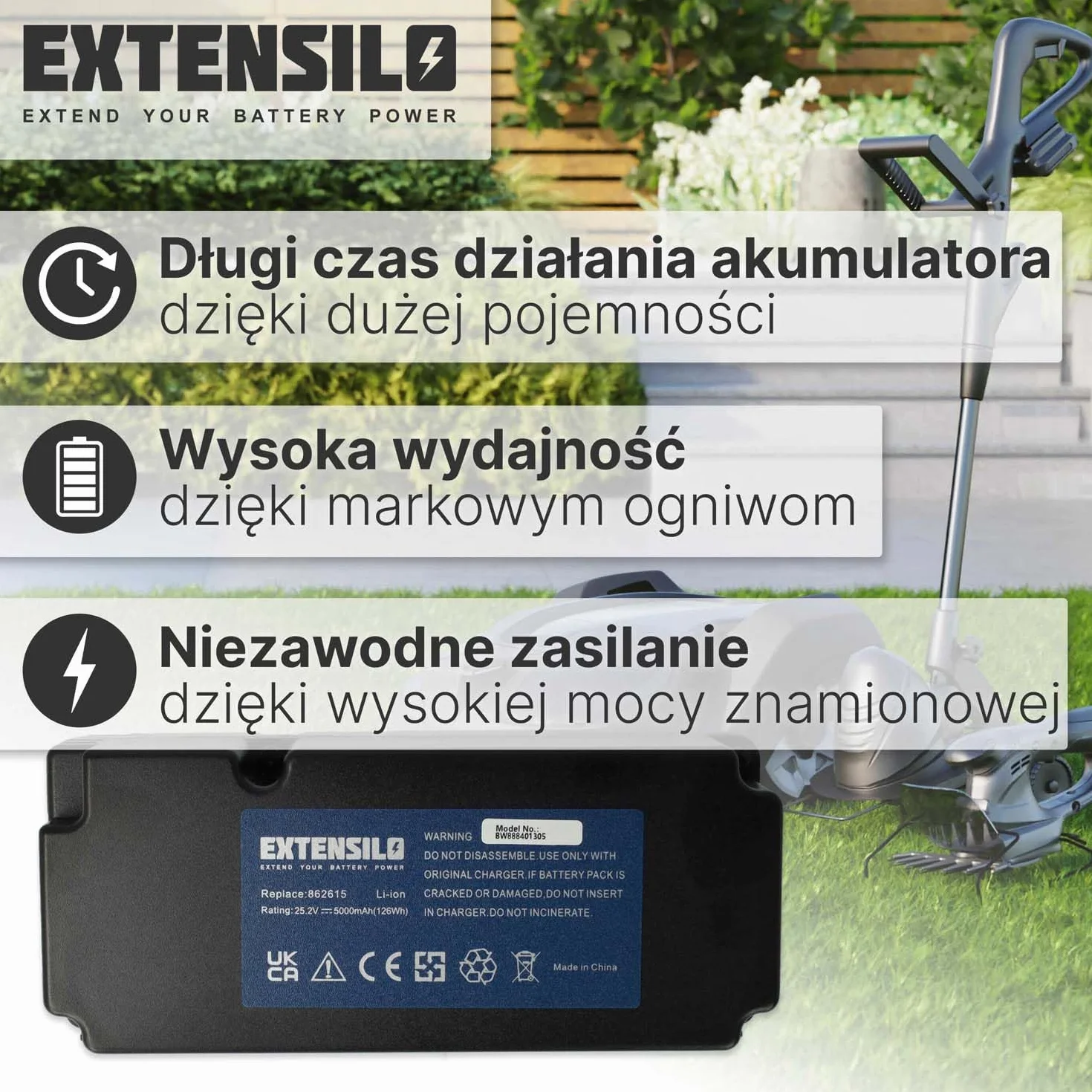Akumulator Yard Force 28V 5000 mAh Litowo-jonowy do Kosiarki 862615 MR600 SA1000 SA1500 SA500