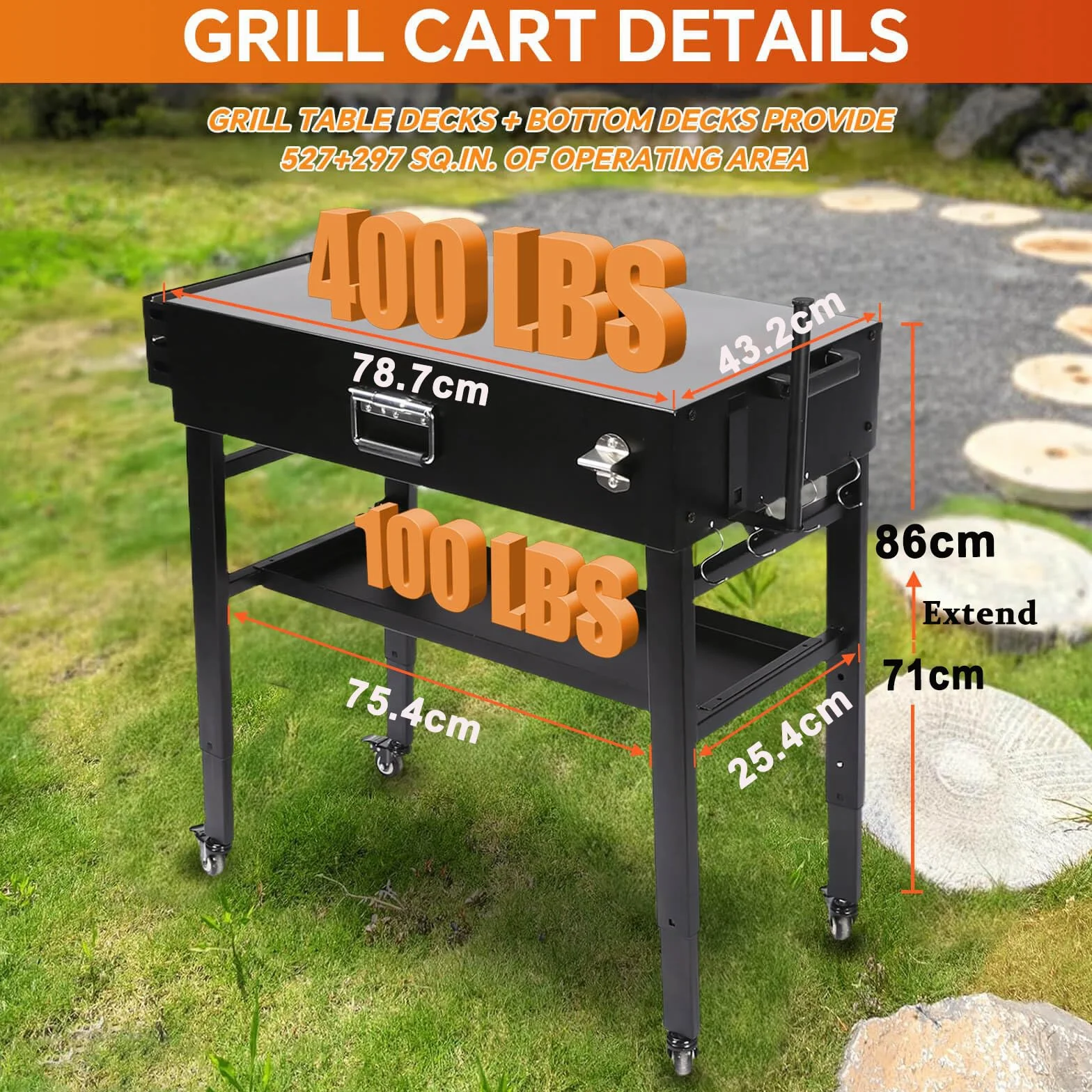 GFTIME Wózek do grilla Ninja Woodfire Outdoor Grill, przenośny wózek do serwowania, stojak Woodfire do serii Ninja OG700, uniwersalny składany stojak do grilla Weber Q1000, stół do grilla do pieca do