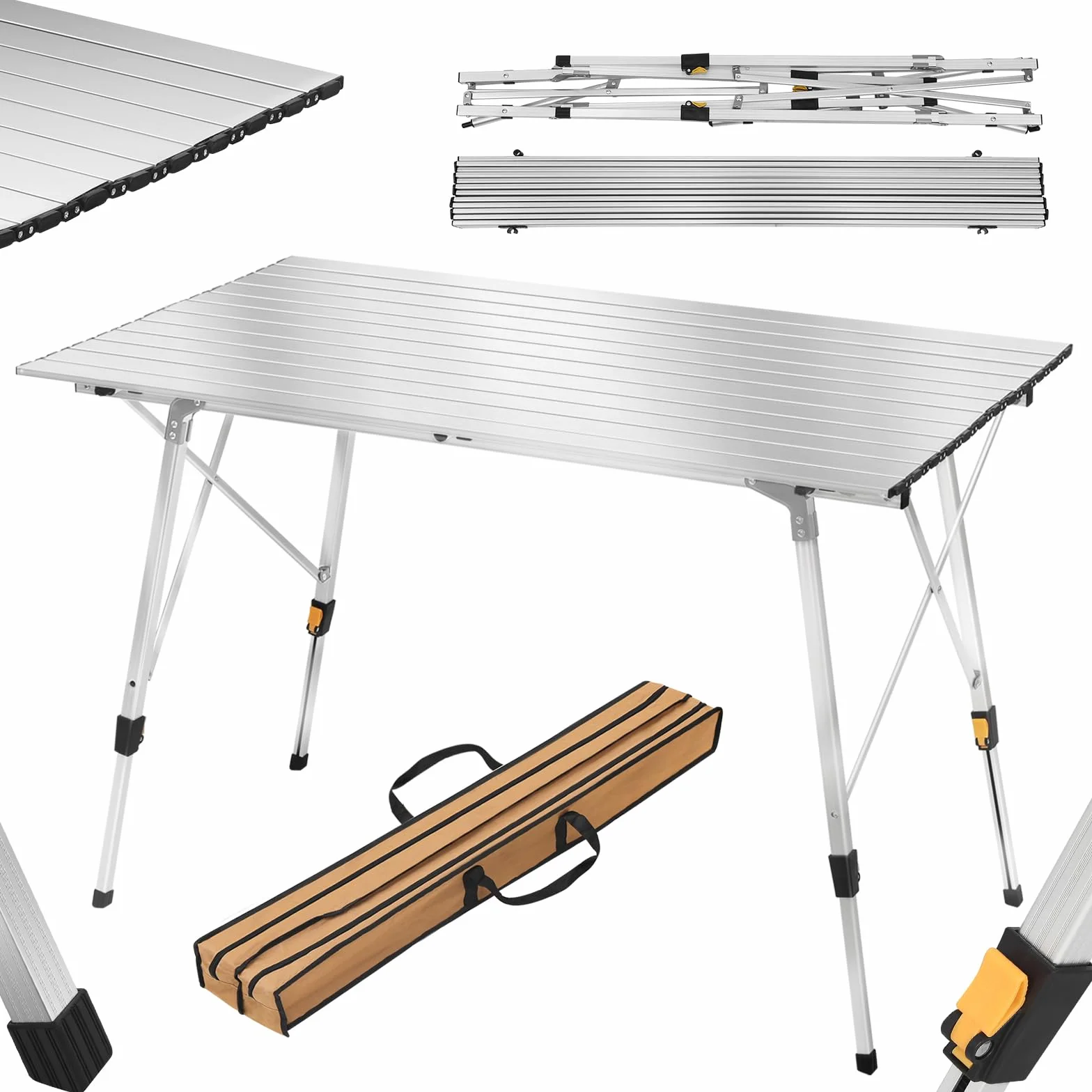 WOLTU CPT8132sb Aluminiowy Stół Kempingowy Składany 120x68,5 cm z Torbą Regulacją Wysokości