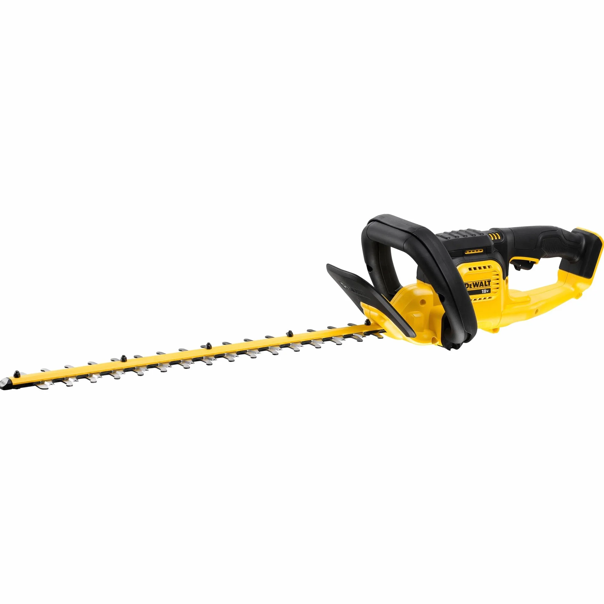 DEWALT Akumulatorowe nożyce do żywopłotu DCMHT563N (18 V, długość miecza 55 cm, grubość cięcia 25 mm, bardzo wytrzymała obudowa z tworzywa sztucznego Xenoy, w zestawie z futerałem na noże, dostawa bez akumulatora i ładowarki)