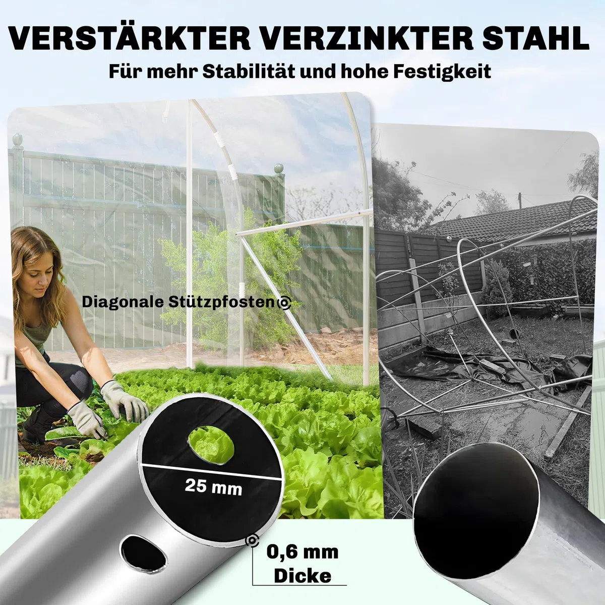 Outsunny Foliowa szklarnia ok. 3 x 2 x 2 m z rolowanymi drzwiami na zamek błyskawiczny, wspornikami i przedłużonymi krawędziami, PE 150 g/m², odporna na promieniowanie UV, tunel foliowy, zimowa