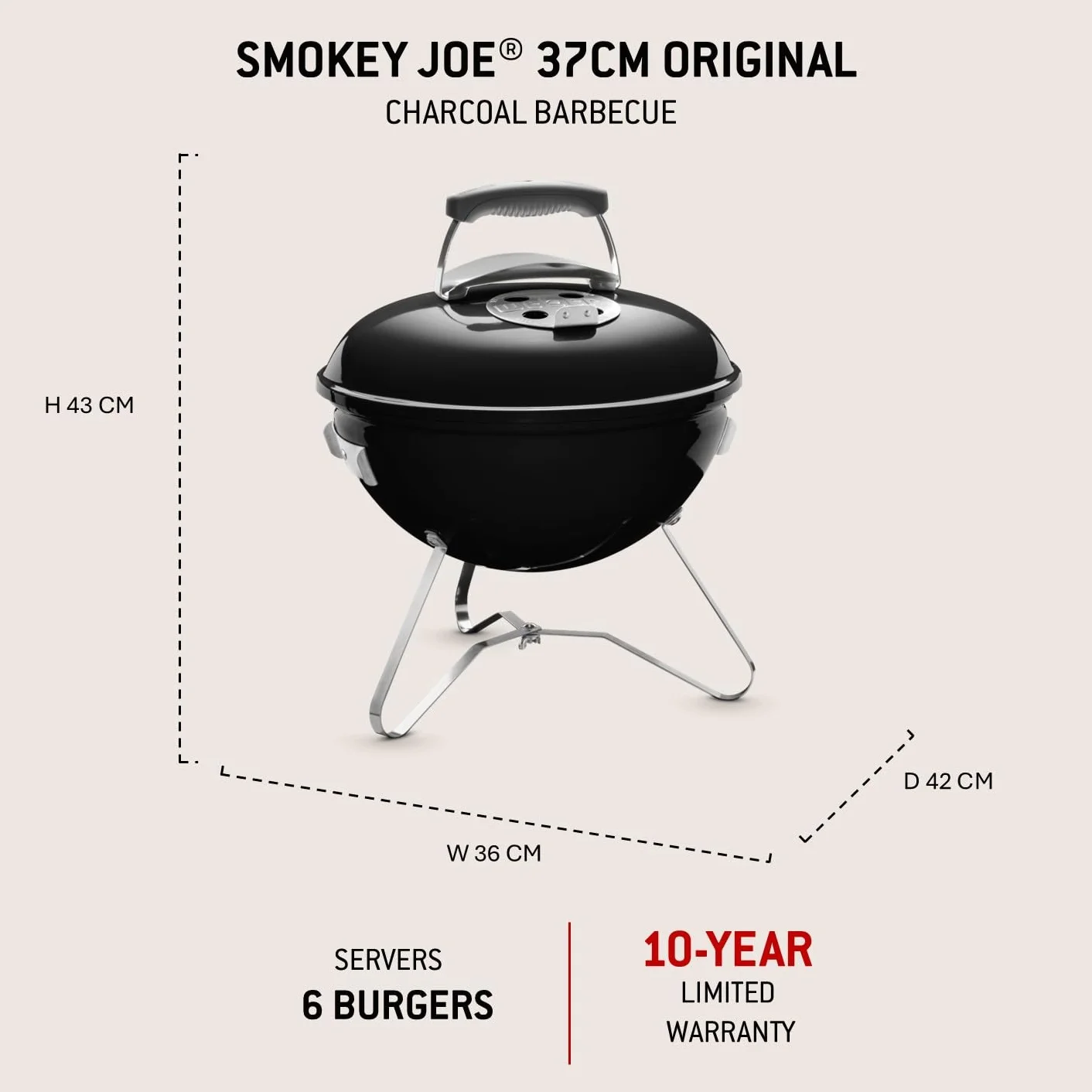 Weber Smokey Joe Original Grill węglowy Ø 37 cm, przenośny grill BBQ z emaliowaną pokrywą - Czarny