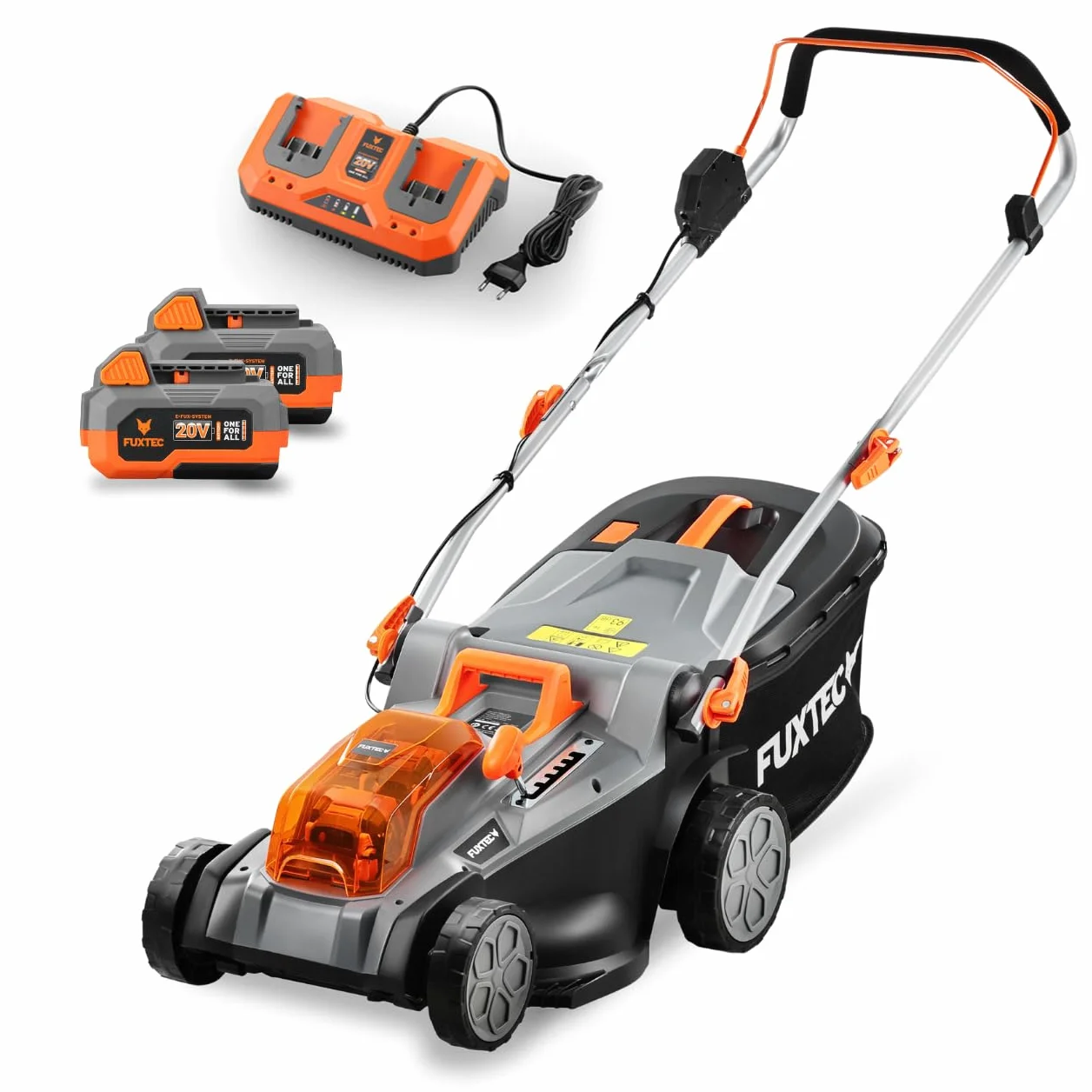 Kosiarka akumulatorowa FUXTEC 40V (2x20V) E2RM43 - szerokosc koszenia 43 cm, zmienna wysokosc koszenia, kosiarka elektryczna, akumulatorowa (akumulator litowo-jonowy i ladowarka w zestawie)