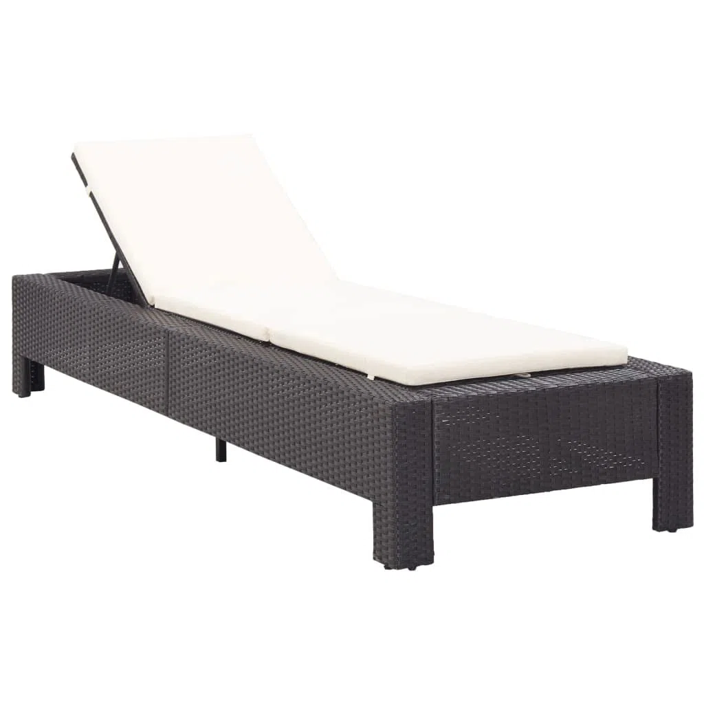 Leżak ogrodowy z polirattanu z poduszką, 220 x 75 x 35 cm, odporny na warunki atmosferyczne rattan PE ze stalowym stelażem, regulowany, na taras, balkon, basen, plażę, urlop
