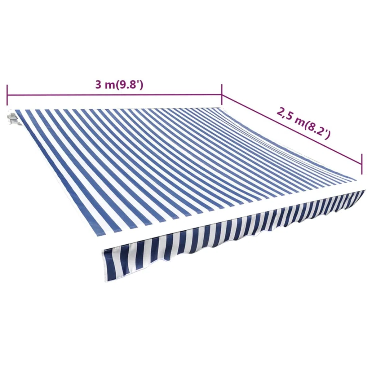 Zapasowa tkanina do markizy, 3 x 2,5 m, niebiesko-biały materiał baldachimu zewnętrznego na balkon, patio, taras, do ogrodu - tkanina przeciwsłoneczna do schronienia przed słońcem