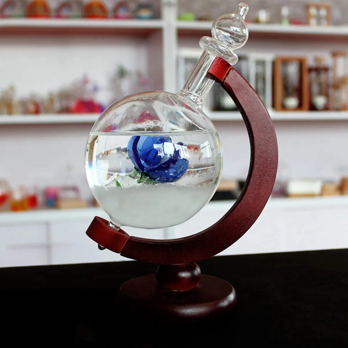 Prognoza pogody szklany barometr, wskaźnik pogody, kreatywna stacja pogodowa, Storm Glass Globe z podstawą, przezroczysta stacja pogodowa do dekoracji domu, na biurko, prezent urodzinowy